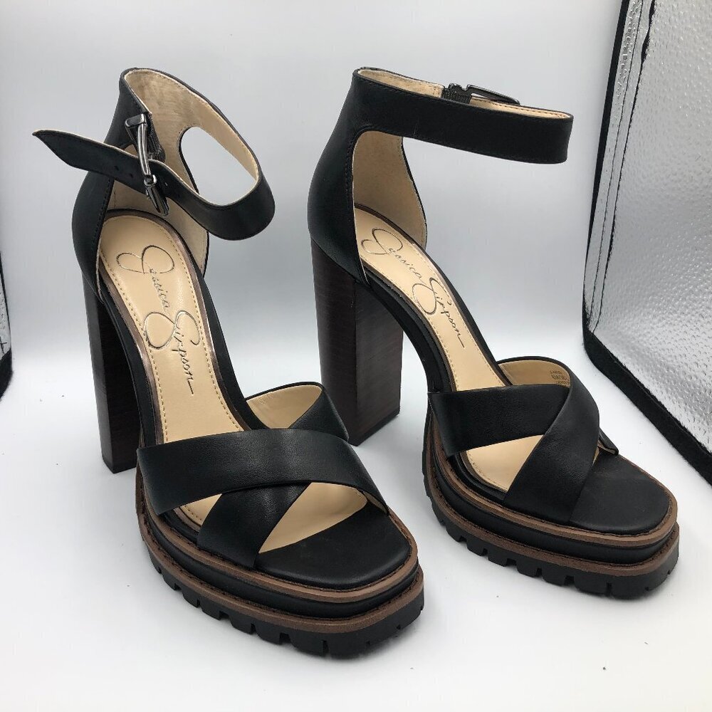 Jessica Simpson Black and Brown Platform Sandals with Strappy Design